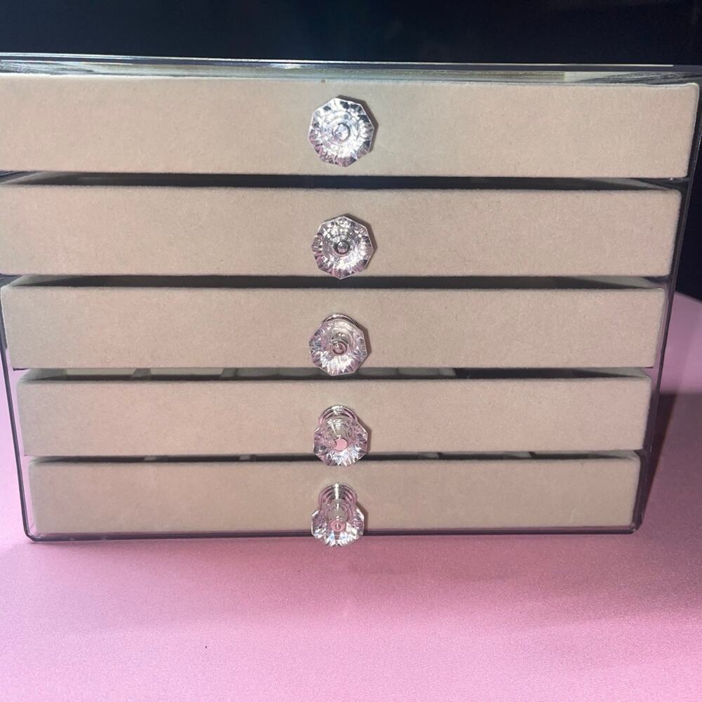 Clear Acrylic Jewelry Box Organizer 5 Drawer Velvet